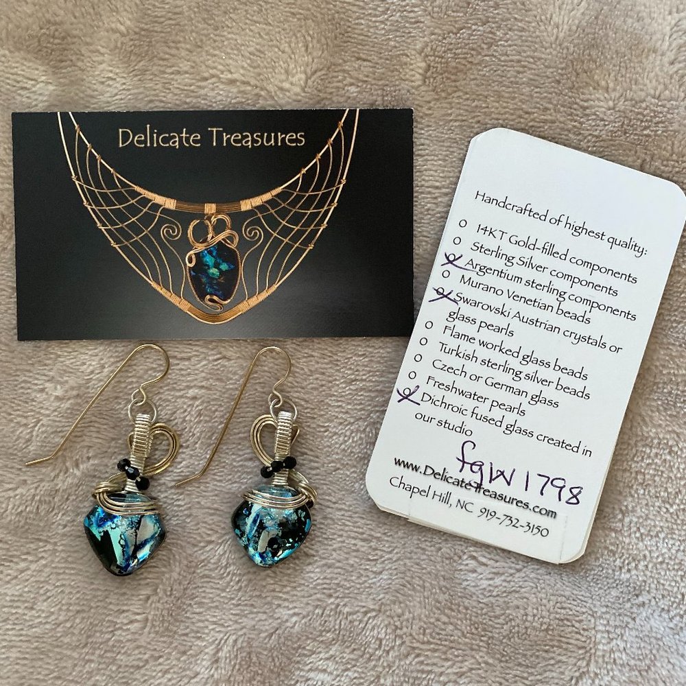 Gorgeous Dichroic Fused Glass and Silver Earrings - Hand Crafted